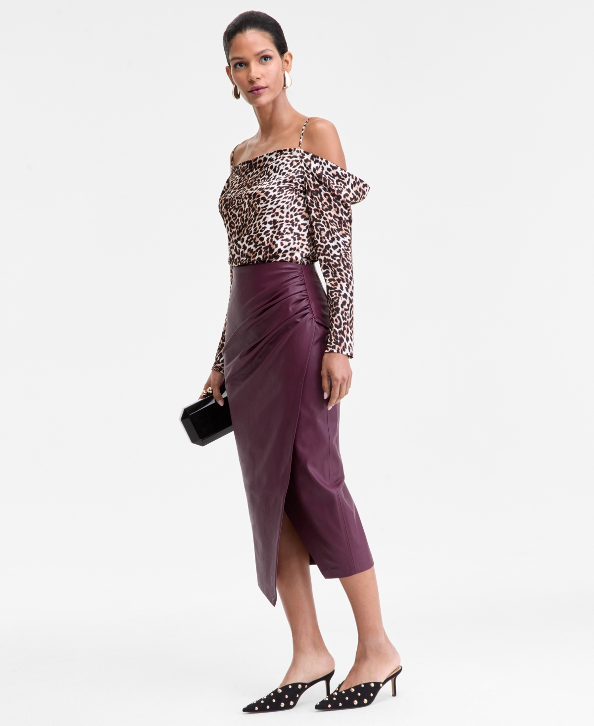 Inc International Concepts Women's Faux-leather Draped Skirt, Macy's Exclusive In Multi