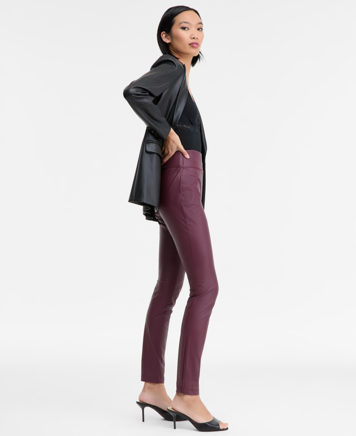 Inc International Concepts Women's Faux-leather Leggings, Macy's Exclusive In Purple