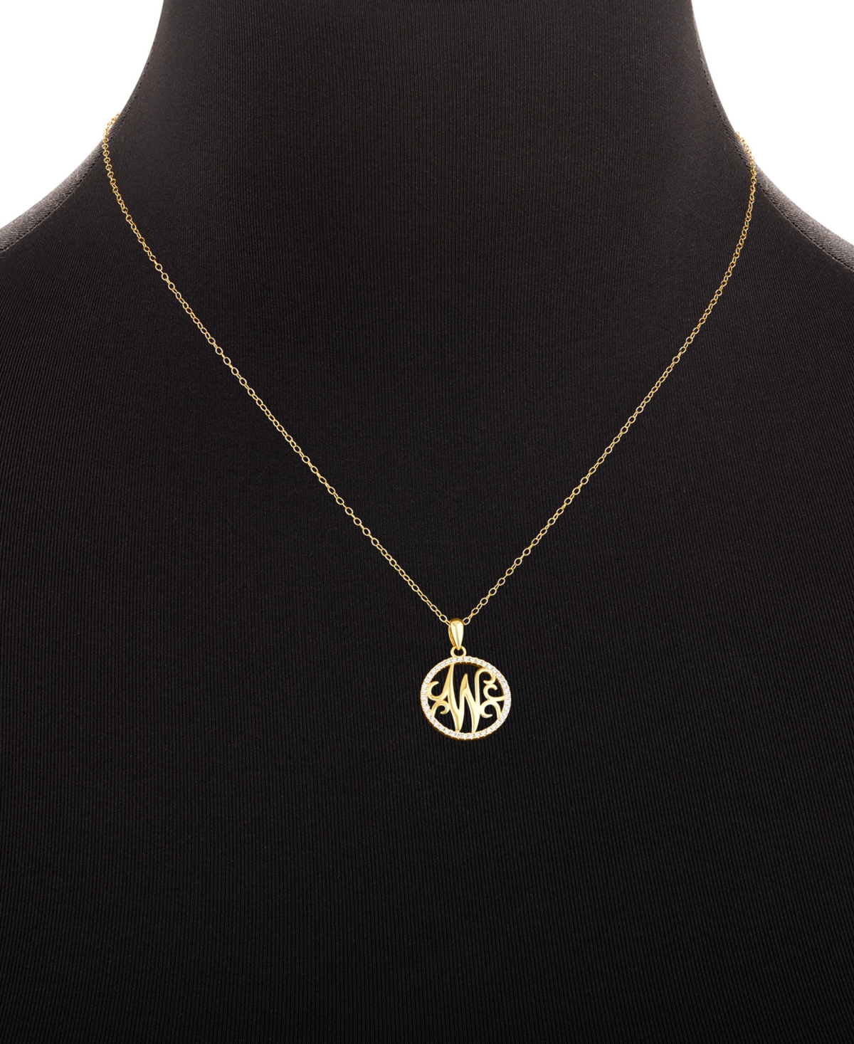 Giani Bernini Cubic Zirconia Pave Monogram W Pendant 18" Necklace in 18k Gold Over Sterling Silver, Created for Macy's