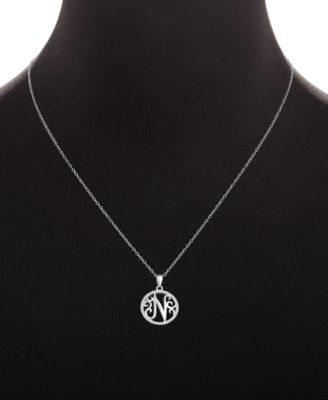 Cubic Zirconia N Initial Halo 18" Pendant Necklace in Sterling Silver, Created for Macy's