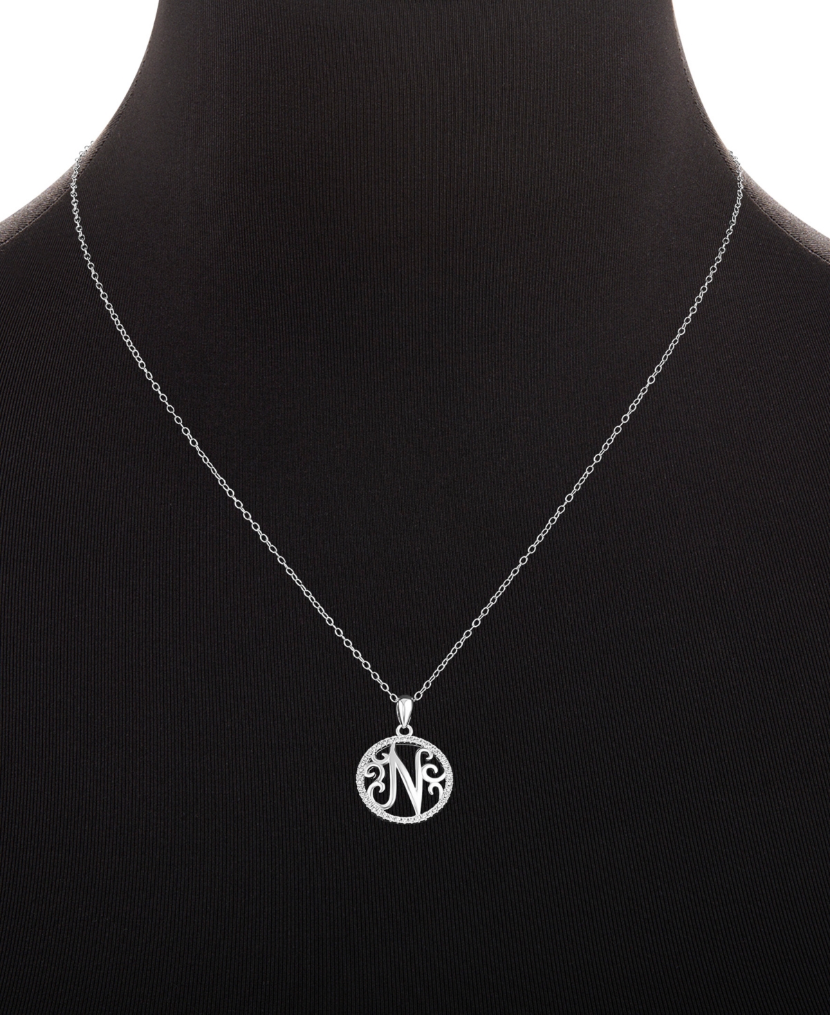 Giani Bernini Cubic Zirconia N Initial Halo 18" Pendant Necklace in Sterling Silver, Created for Macy's