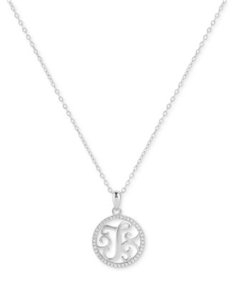 Giani Bernini - Cubic Zirconia Filigree Initial T Monogram 18" Pendant Necklace in Sterling Silver