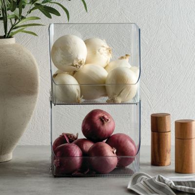 Stackable Open-Front Storage Bin - Set of 4 - Clear