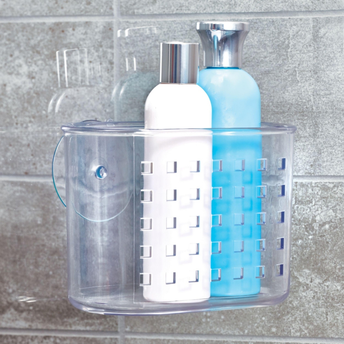 iDesign Small Suction Shower Basket for Bathroom, Set of 2, Clear, Made in Usa