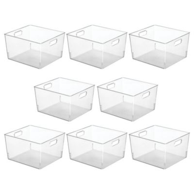 Plastic Bathroom Storage Organizer Bin with Handles, 8 Pack, Clear