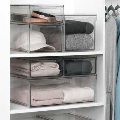 Plastic Stackable Kitchen Storage Organizer with Drawer - 4 Pack, Clear, USA Made