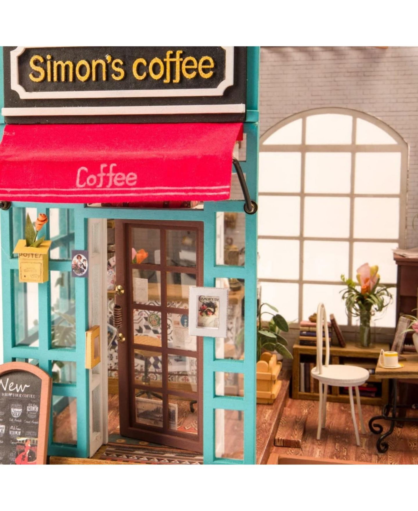 Сборный миниатюрный дом Robotime Coffee House с мебелью, 7.4 x 7.4 x 8.1 дюйма — фото 3