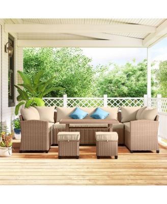 Patio Furniture Sectional Sofa w/ Ottomans & Table,