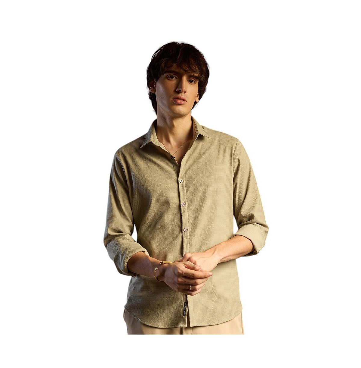 Campus Sutra Solid Seersucker Shirt