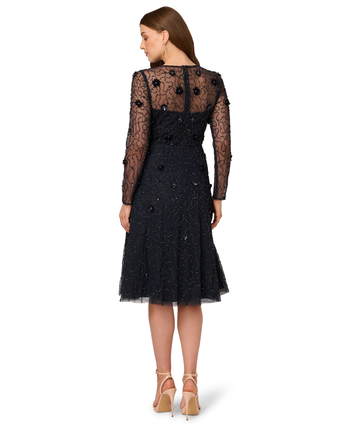 Adrianna Papell Petite Bead Velvet Midi Dress In Blue