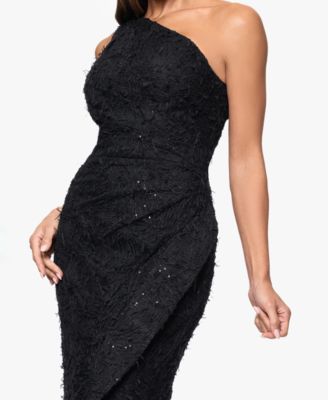 Petite Sequin Embroidery One-Shoulder High-Low Gown