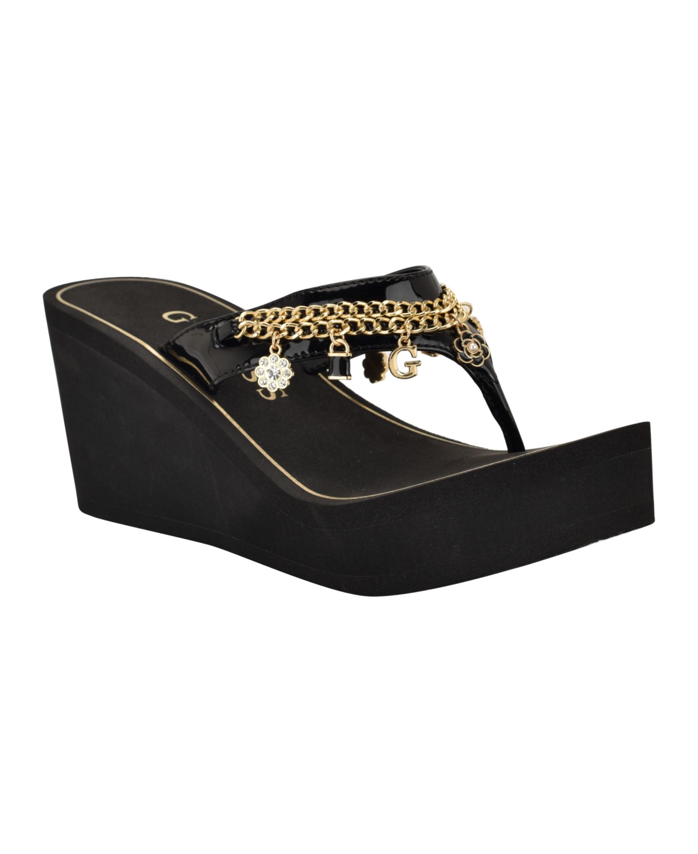 Женские сандалии GUESS Sutton Charms EVA Thong Wedge, цвет: Чёрный лаковый — фото 1