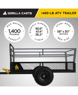 1400lb Steel ATV Trailer Garden Cart w/Removable Sides & 3-in-1 Tailgate