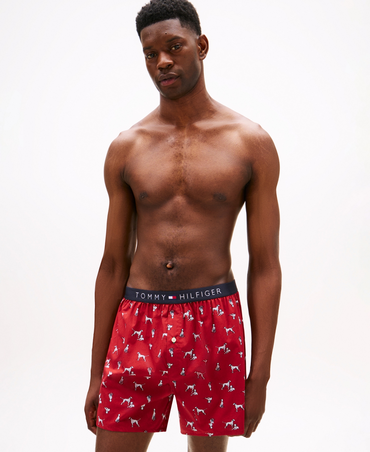 Tommy Hilfiger Men's Woven Front Button Opening Boxer In Red