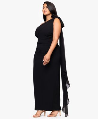 Plus-Size One-Shoulder Sash Gown
