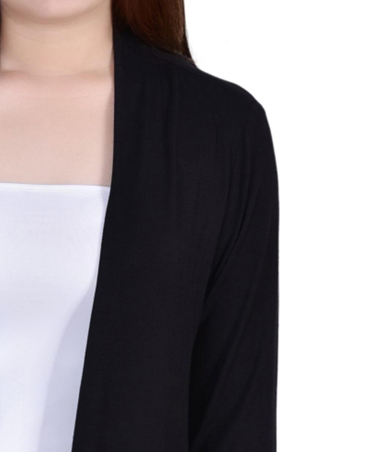 Ny Collection Petite 3/4 Sleeve Solid Cardigan Sweater In Black