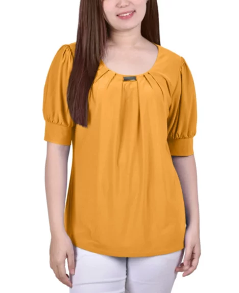 Petite Short Sleeve Balloon Sleeve Top - Golden Glow