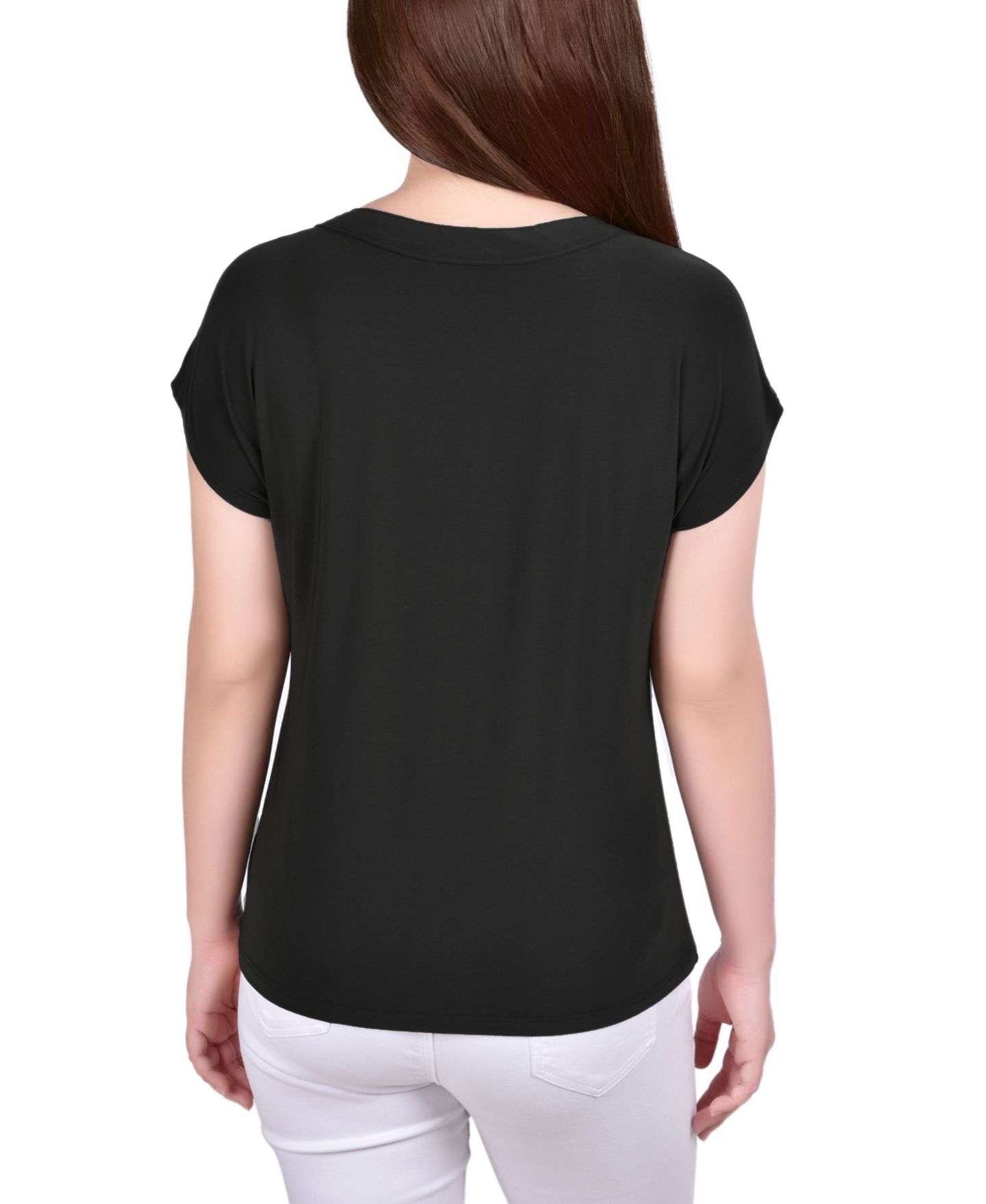 Женский топ NY Collection Petite Grommet Neck Knit Short Extended Sleeve, цвет: Чёрный — фото 4