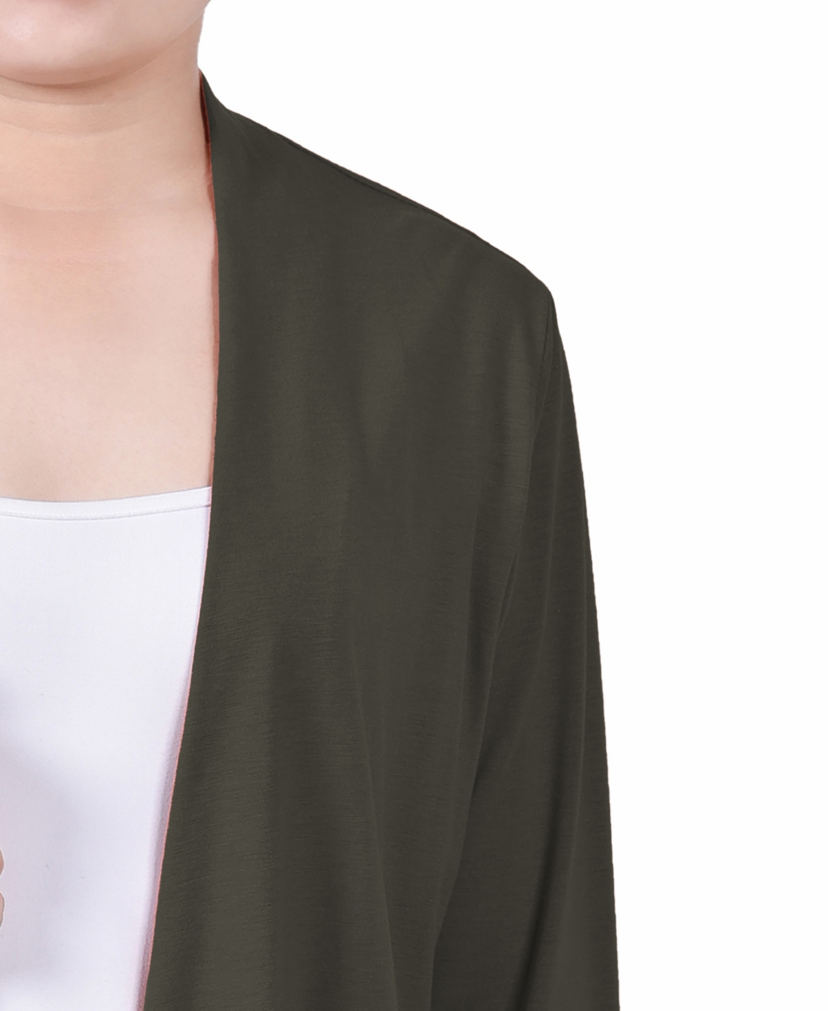 Ny Collection Petite Solid 3/4 Sleeve Cardigan Sweater In Green
