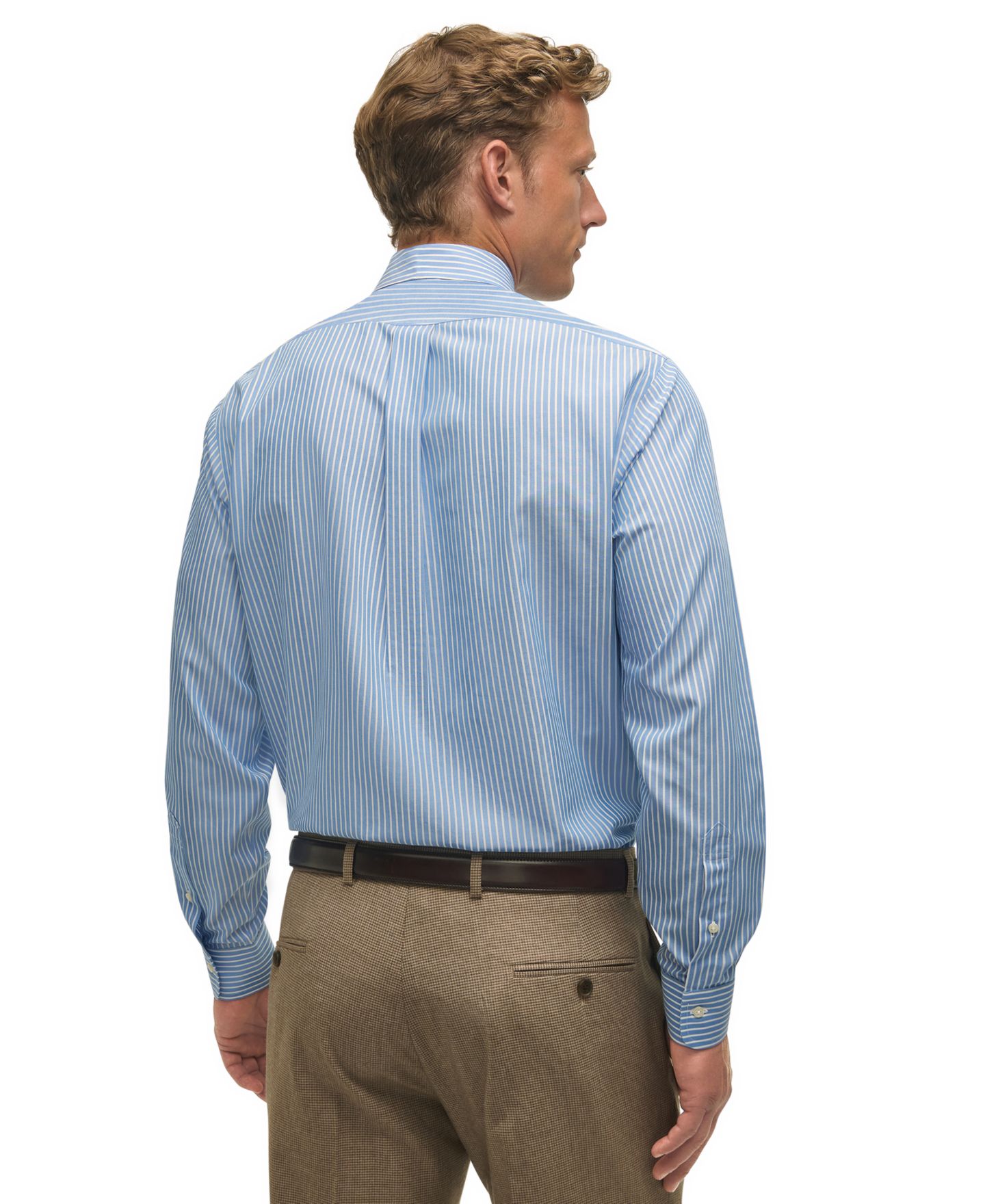 Мужские рубашки B By Brooks Brothers Regular Fit Non-Iron Polo Button-Down Thin Stripe Broadcloth Dress Shirt, цвет: Синий — фото 2