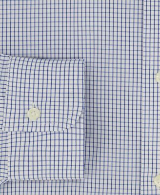 Men's Regular Fit Non-Iron Polo Button-Down Collar Blue Check Pinpoint Dress Shirt