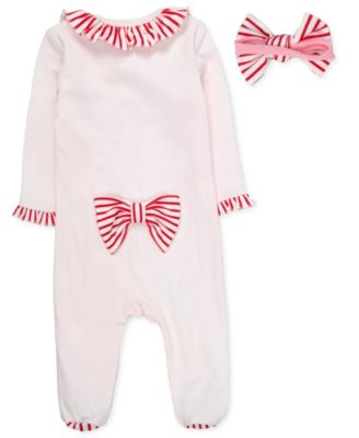 Baby Girls' All Over Candy Cane Footie with Headband, 2-Piece Set
