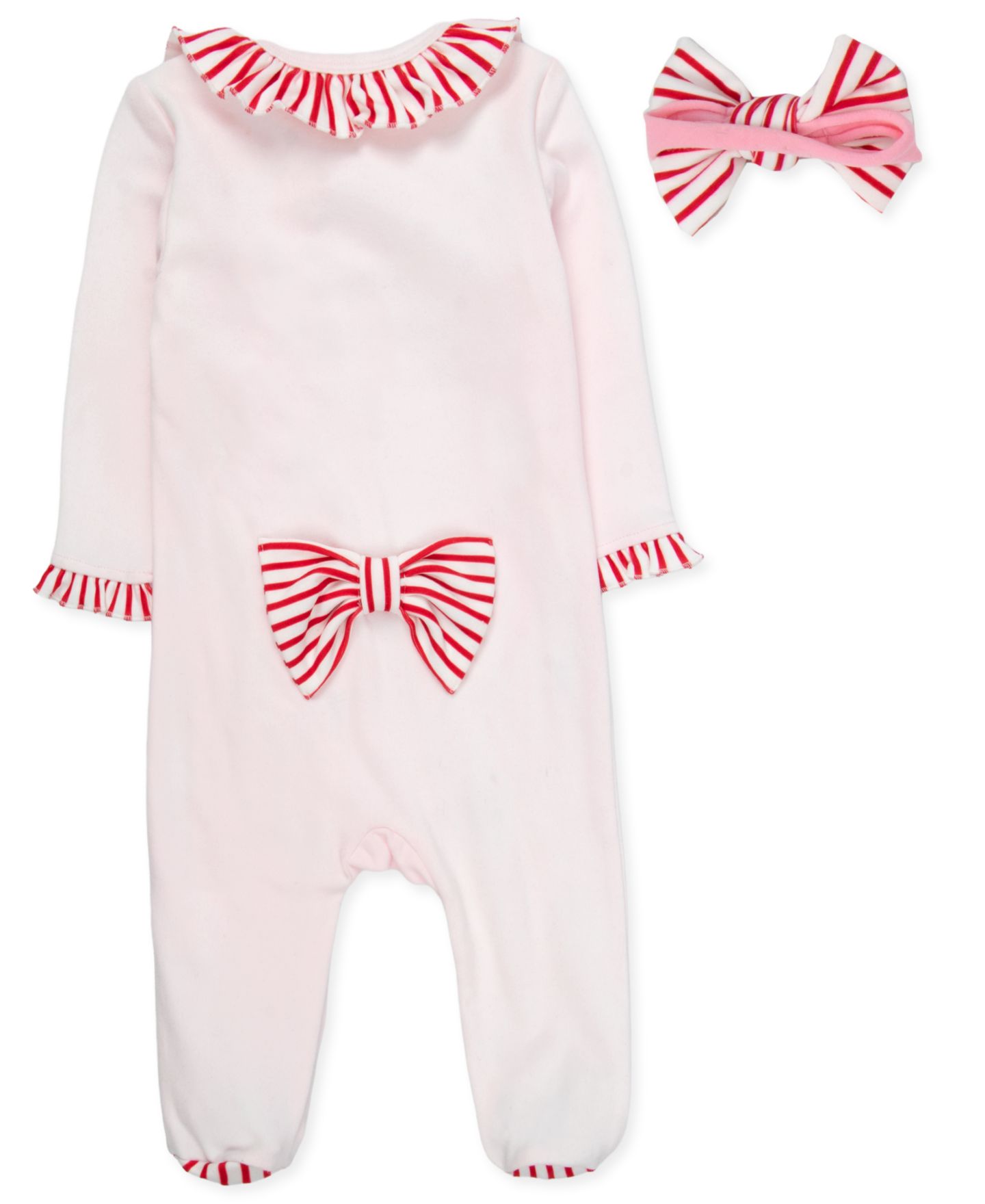 Комплекты Baby Essentials All Over Candy Cane Footie with Headband, 2-Piece Set для девочек-малышей, цвет: Розовый — фото 2