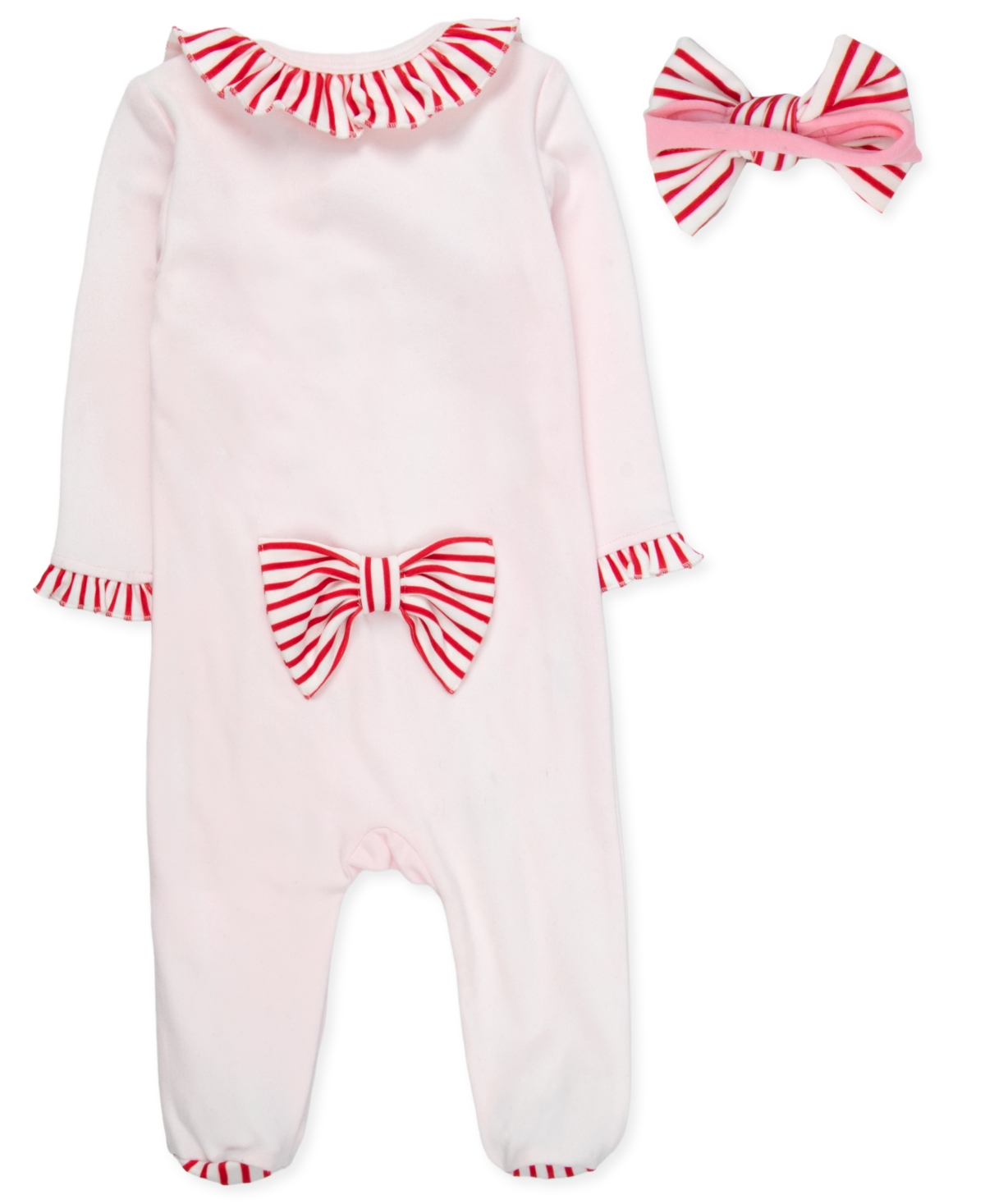 Baby Essentials Girls 2-Piece All Over Candy Cane Footie with Headband Set