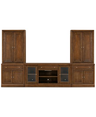 Amren 65" Wood 2 Door Console with 2 Door Hutches and 2 Door Bases with Drawers and Fireplace Insert
