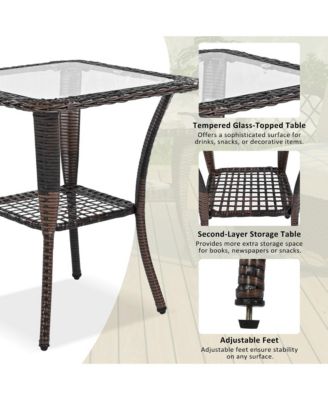 3-piece Outdoor Chair&Table Set Chat Set 2-person Rattan Seating Group with Two Swiveling and Rocking Chairs and a Square Table for Garden, Patio, or Balcony, Brown