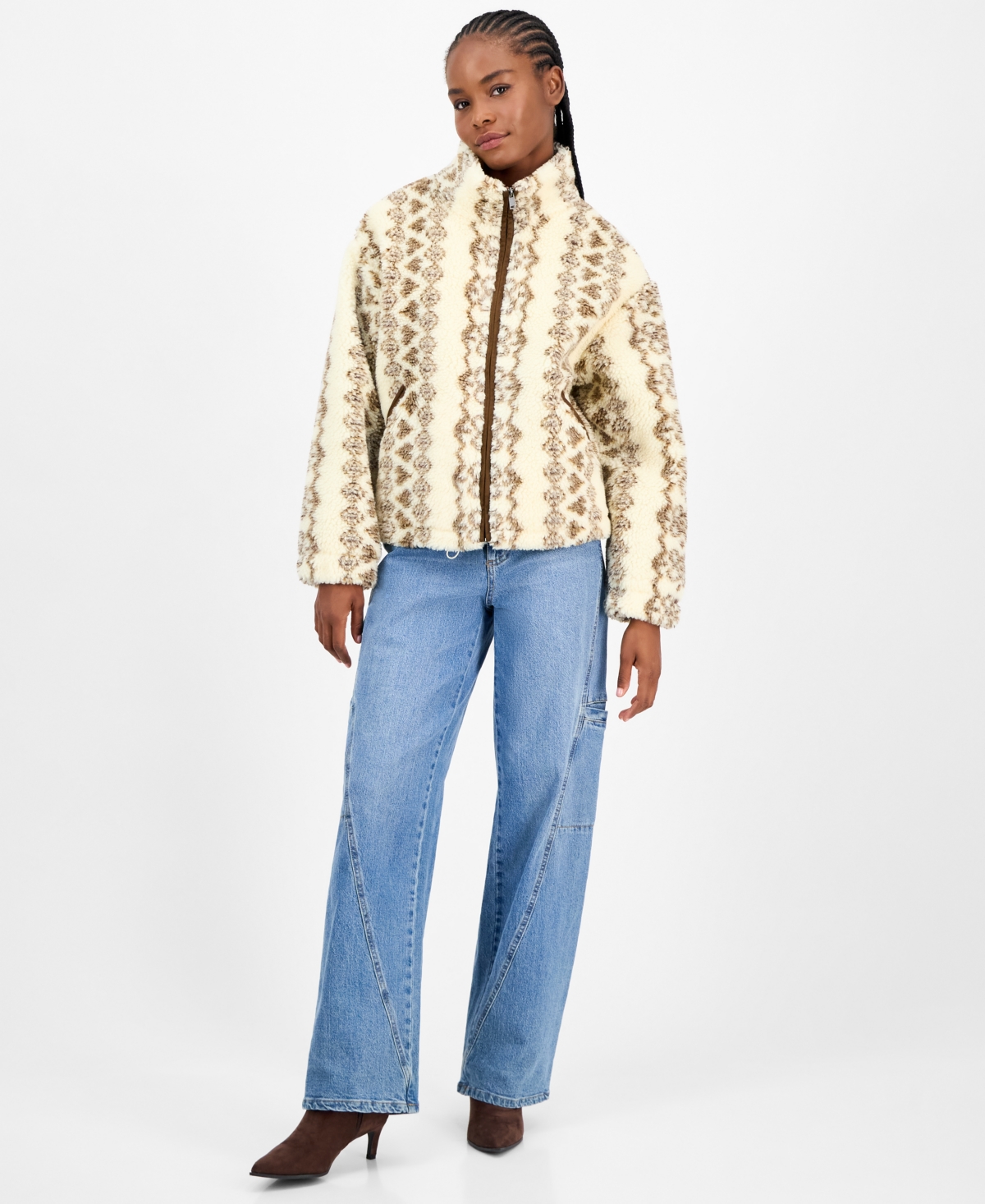 And Now This Women's Printed Faux-sherpa Jacket, Macy's Exclusive In Neutral