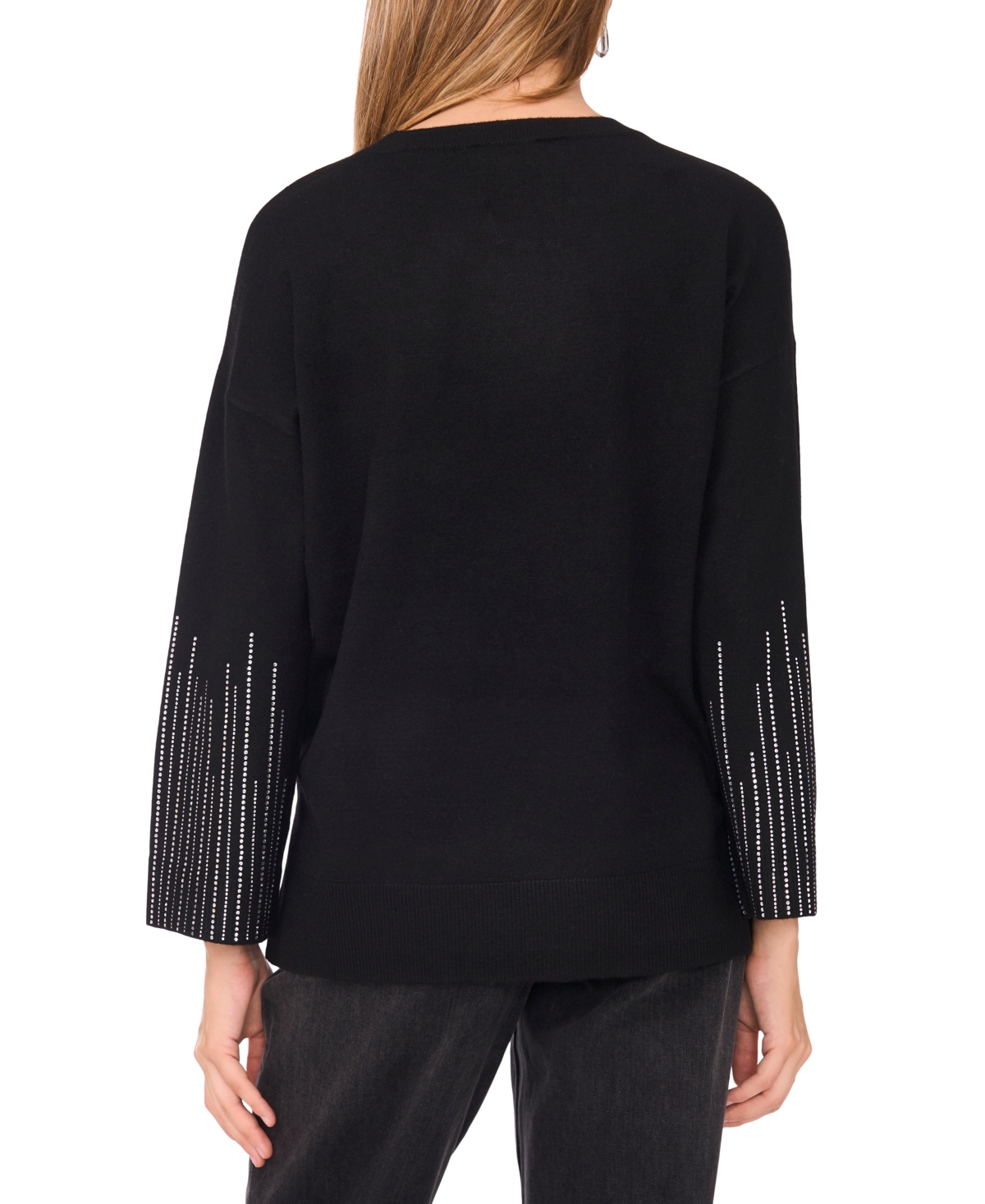 Sam & Jess Women's Rhinestone Long Sleeve Sweater In Black
