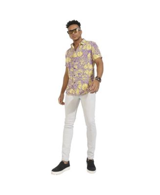 Men's Lavender & Yellow Contrast Foliage Shirt