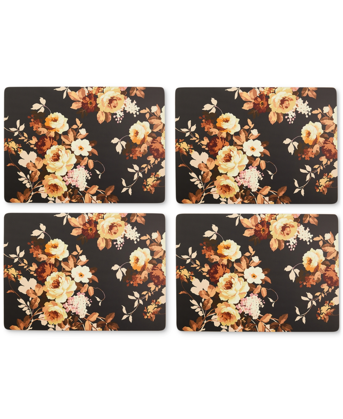 Mackenzie-childs Wild Rose Brown Cork Back Placemats, Set Of 4 In Multi