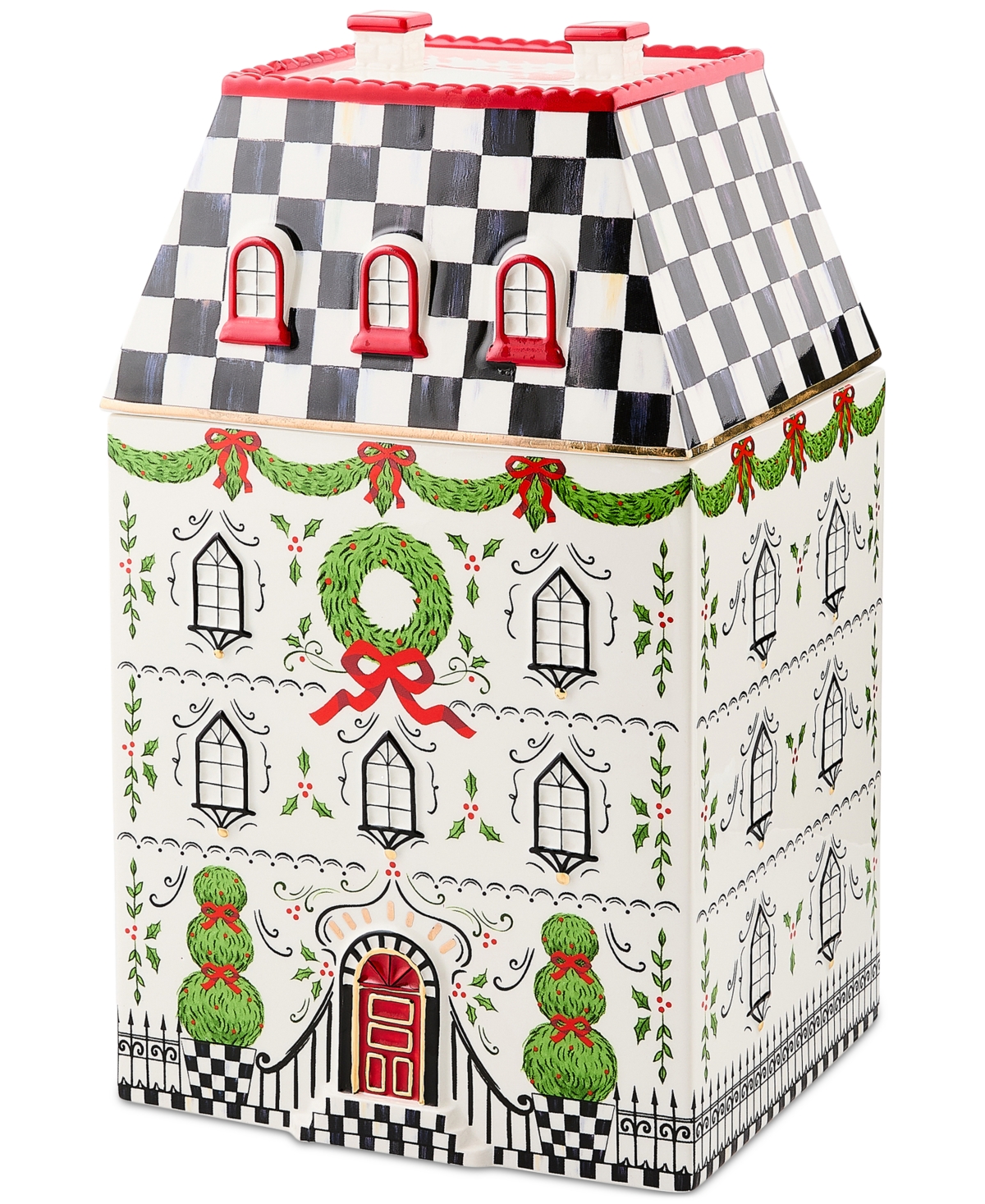 MacKenzie-Childs Holly Village Ceramic Cookie Jar