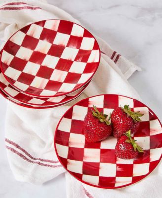 Cherry Check Appetizer Plates, Set of 4