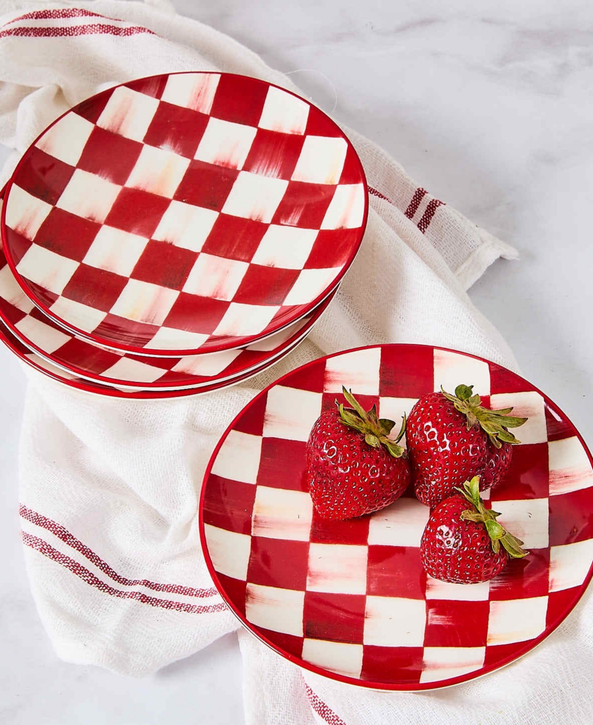 MacKenzie-Childs Cherry Check Appetizer Plates, Set of 4