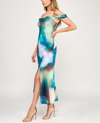 Juniors' Sleeveless Cold Shoulder Midi Slit Dress