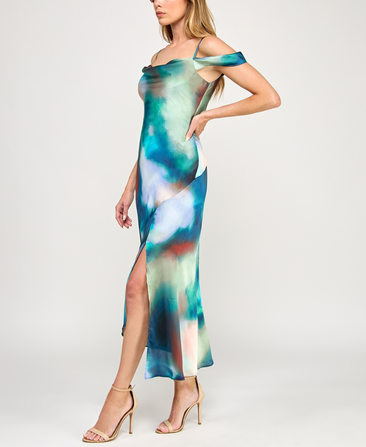 Bcx Junior's Sleeveless Cold Shoulder Midi Slit Dress In Multi