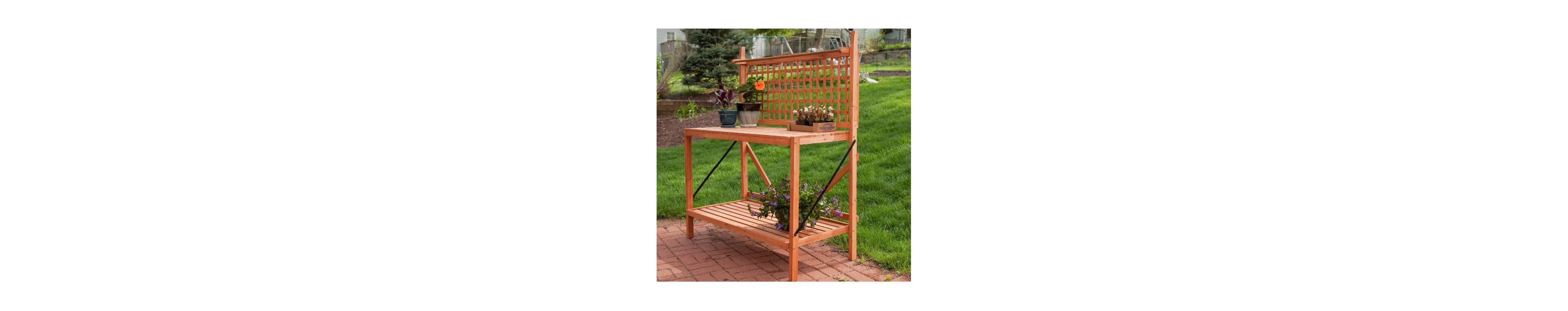 Slickblue Outdoor Weather-Resistant Fir Wood Potting Bench Garden Table with Lattice Back