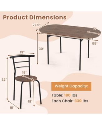 3 Pcs Foldable Dining Table Set w/ 2 Chairs Industrial Oval Corner Dining Set