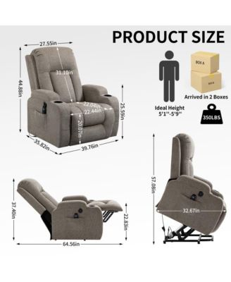 Power Lift Recliner Chair with Heat & Massage, USB Port & Cup Holders, Grey Electric Massage Chair for Seniors-Maison Boucle
