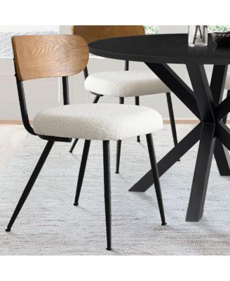 5 Pc. MDF Top Boucle Upholstered Pedestal Base Modern Round Table Dining Room Set