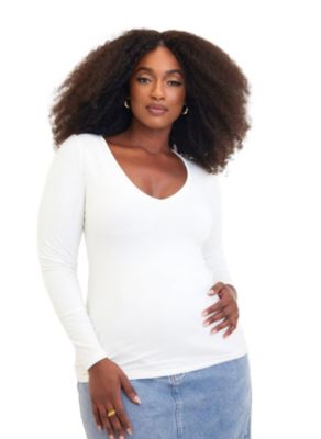 Plus Size Stylish Essential V Neck Top Classic White