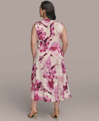 Women's Ribbed Knot Printed Midi A-Line Dress