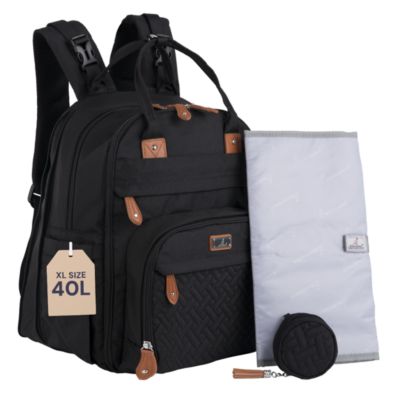 BabbleRoo Toddler Diaper Bag Backpack Stylish 26L Hands Free Bag with Changing Pad, Stroller Straps & Water-Resistant, Safari, Large - Black - extra l