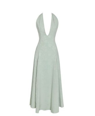 Women Magda Mint Green Deep V Neck Halter A-line Midi Dress