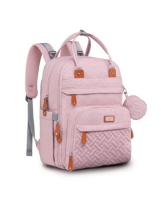 BabbleRoo Toddler Diaper Bag Backpack Stylish 26L Hands Free Bag with Changing Pad, Stroller Straps & Water-Resistant, Safari, Large - pink