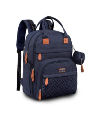 BabbleRoo Toddler Diaper Bag Backpack Stylish 26L Hands Free Bag with Changing Pad, Stroller Straps & Water-Resistant, Safari, Large - Navy blue