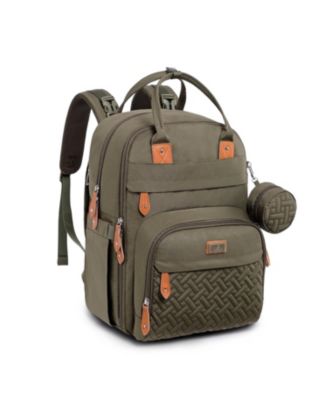 BabbleRoo Toddler Diaper Bag Backpack Stylish 26L Hands Free Bag with Changing Pad, Stroller Straps & Water-Resistant, Safari, Large - Army green